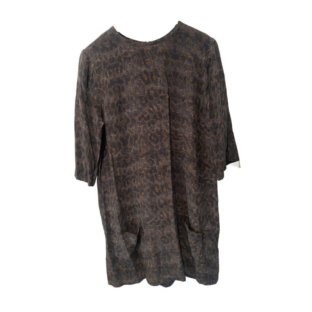Equipment Femme Womens Aubrey Dress Leopard Print Silk Shift 3/4 Sleeves Size M